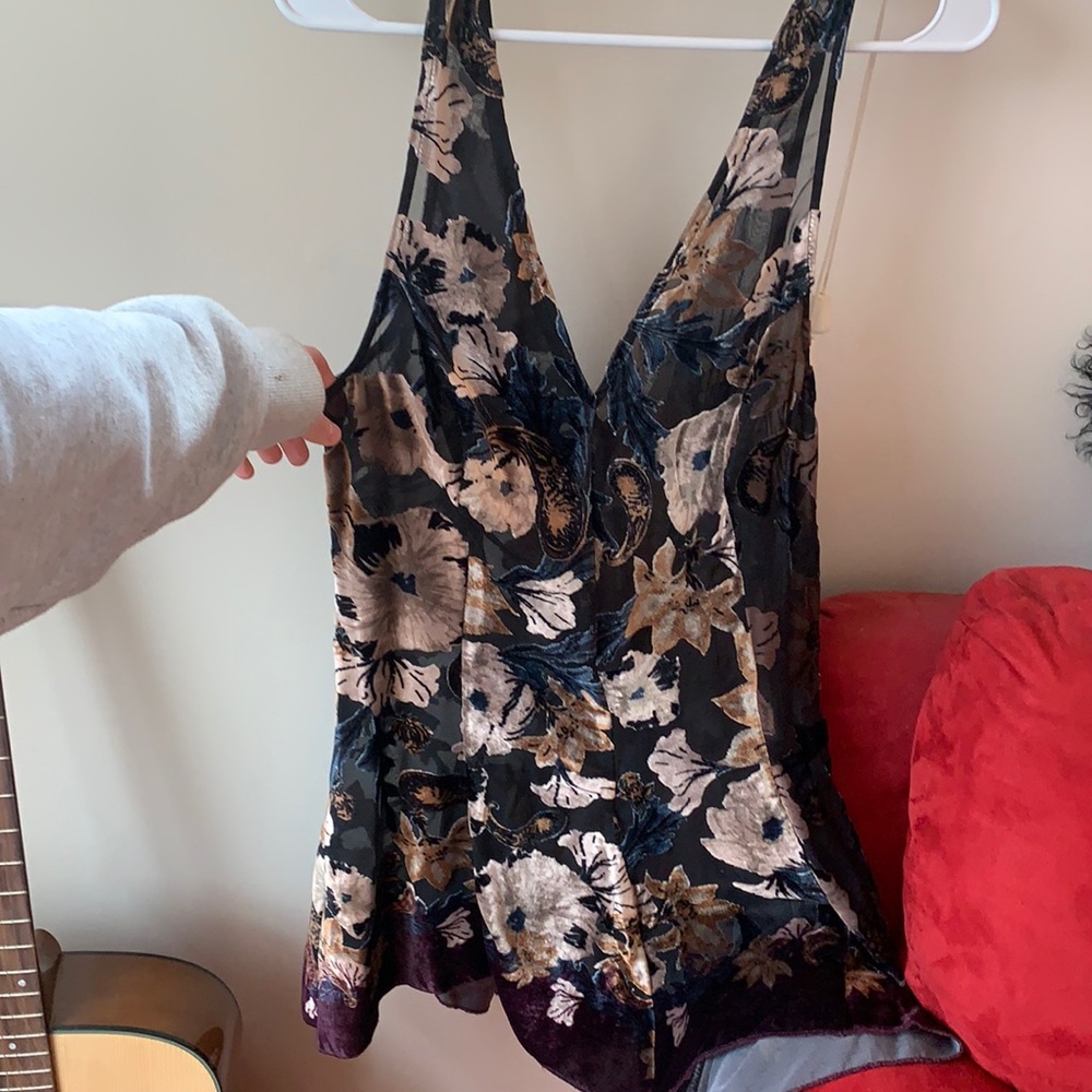 Free people mesh velvet floral mini slip dress XS